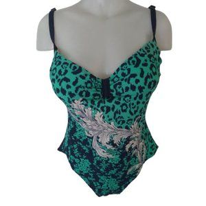 Siyaqi Navy Teal White One Piece Plus Size Swimsuit